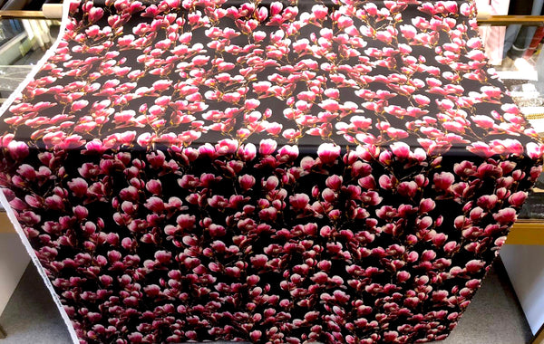 Pink Magnolias on Black Silk Satin