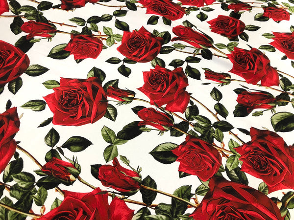 LAST PIECE: 2.6 MT  D&G Roses Amore Silk Satin, on White