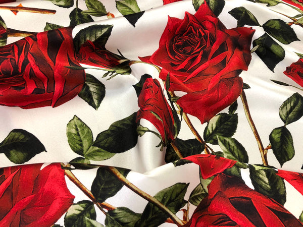 LAST PIECE: 2.6 MT  D&G Roses Amore Silk Satin, on White