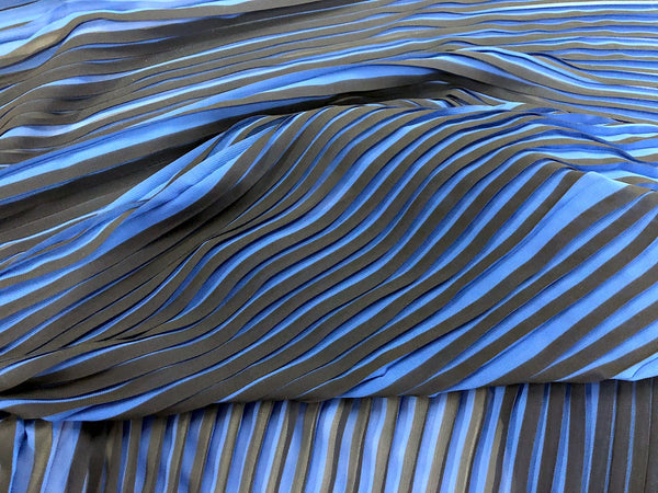 Cobalt Blue & Black Stripe Pleated Georgette
