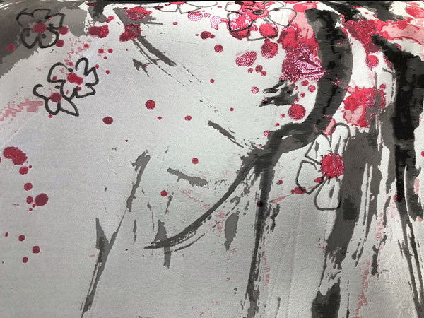 PANEL-  Heavy Silk Blend, Cherry Blossom Jacquard