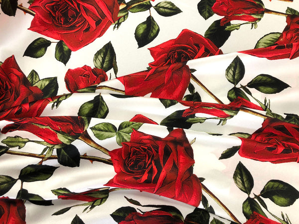 LAST PIECE: 2.6 MT  D&G Roses Amore Silk Satin, on White
