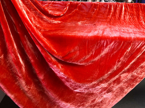 LAST PIECE: 2.1 MT  Silk Blend Velvet, Bright Coral Red