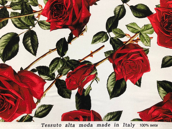 LAST PIECE: 2.6 MT  D&G Roses Amore Silk Satin, on White