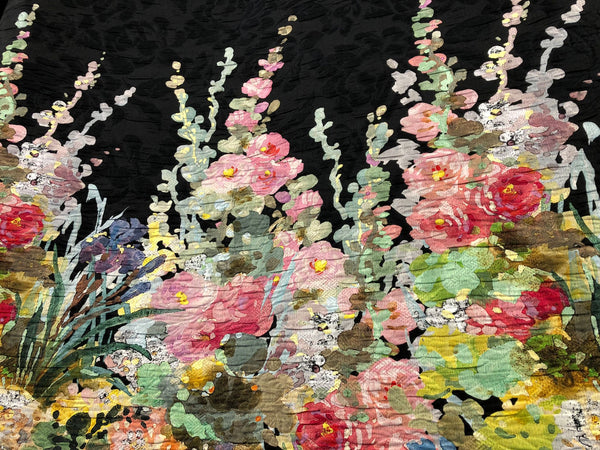 Silk Blend Jacquard, Watercolour Garden in Black