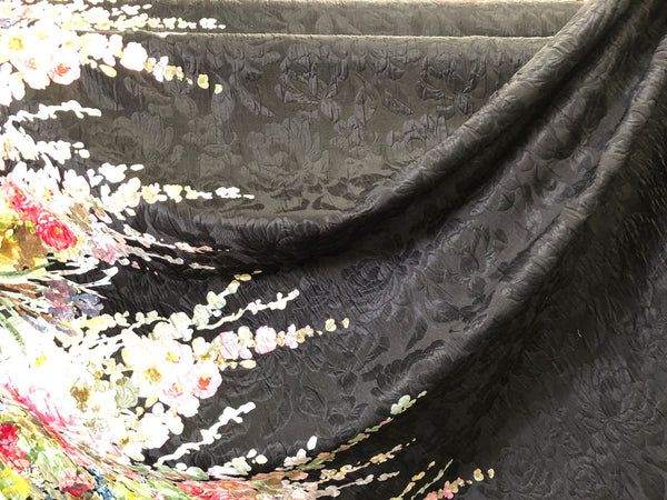 Silk Blend Jacquard, Watercolour Garden in Black