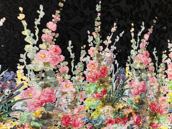 Silk Blend Jacquard, Watercolour Garden in Black