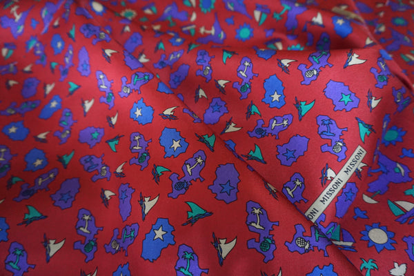 PANEL- Vintage Missoni Silk Twill, Island Home Burgundy