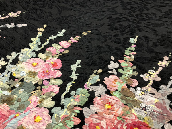 Silk Blend Jacquard, Watercolour Garden in Black