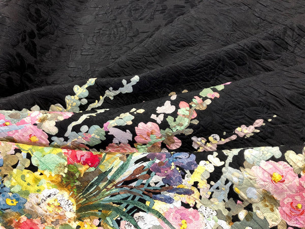 Silk Blend Jacquard, Watercolour Garden in Black
