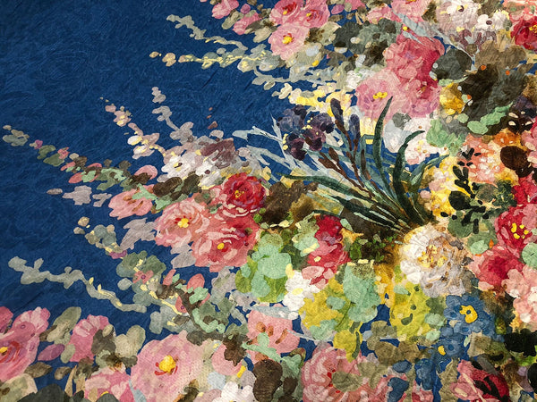 Silk Blend Jacquard, Watercolour Garden in Blue