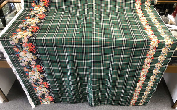 Check Tweed Boquet Print on Silk Crepe de Chine, Forest Green