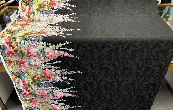 Silk Blend Jacquard, Watercolour Garden in Black