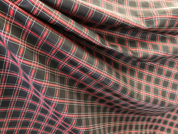 Black, Red & White Check Silk Jacquard