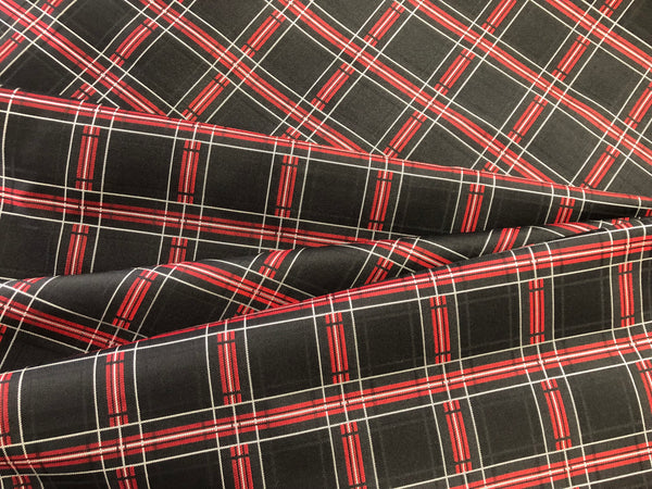 Black, Red & White Check Silk Jacquard