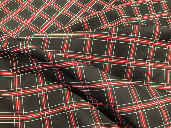 Black, Red & White Check Silk Jacquard