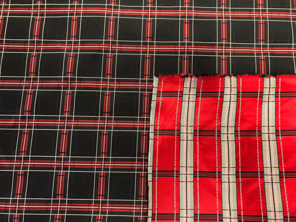 Black, Red & White Check Silk Jacquard