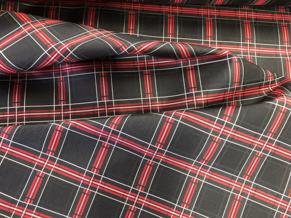 Black, Red & White Check Silk Jacquard