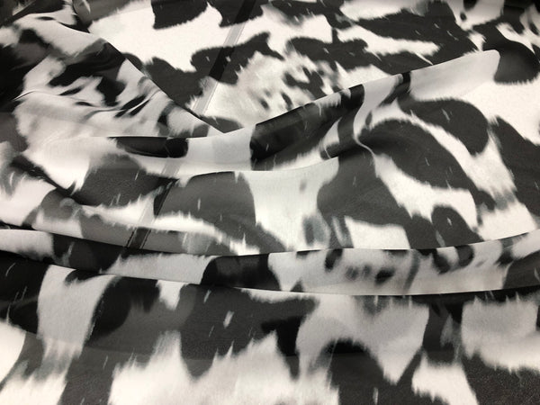 Floral Shadow Print on White Silk Chiffon