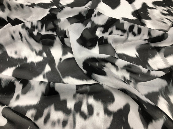 Floral Shadow Print on White Silk Chiffon