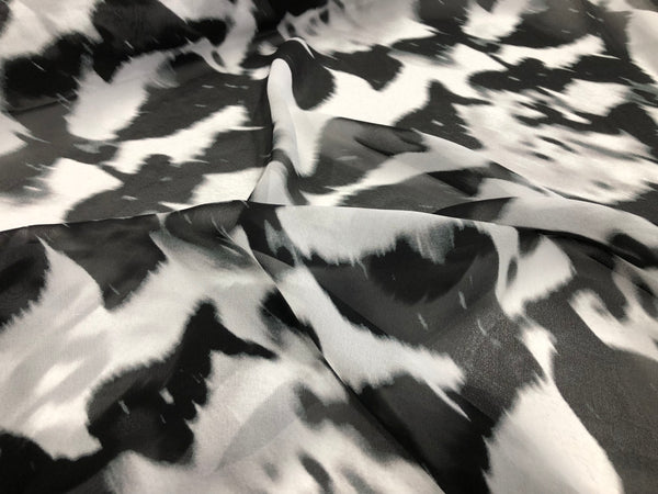 Floral Shadow Print on White Silk Chiffon