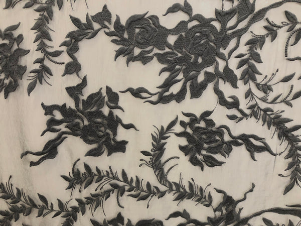 Embroidered Crinkle Silk Chiffon