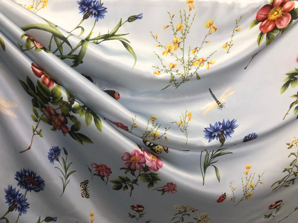 Printed Silk Satin, Pale Blue