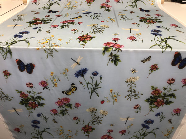 Printed Silk Satin, Pale Blue