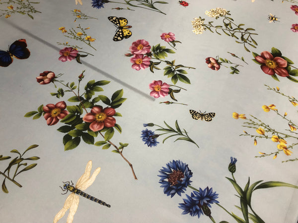 Printed Silk Satin, Pale Blue