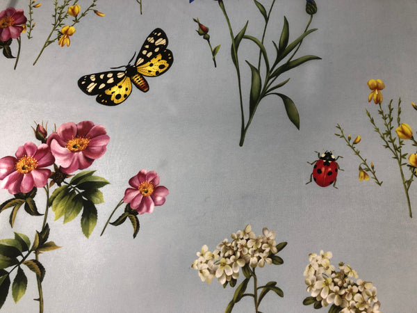 Printed Silk Satin, Pale Blue