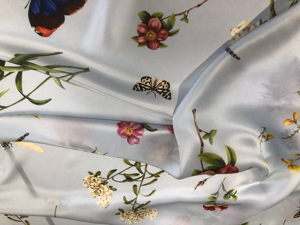 Printed Silk Satin, Pale Blue