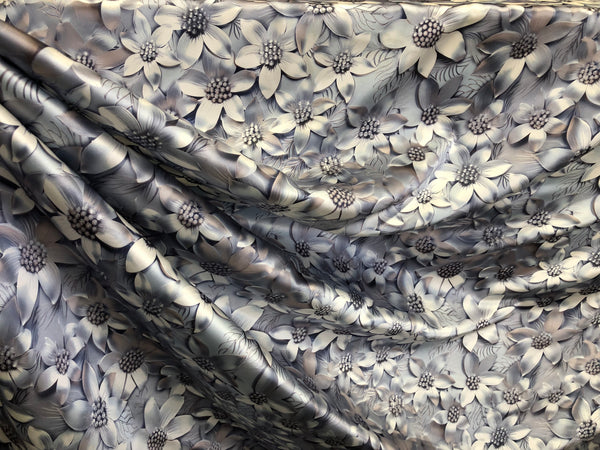 Printed Silk Satin,Blue & Silver