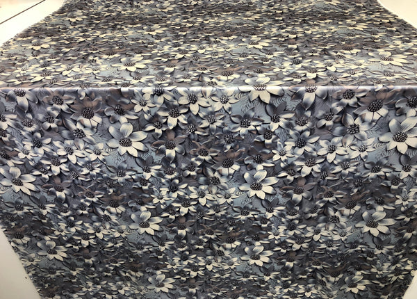 Printed Silk Satin,Blue & Silver