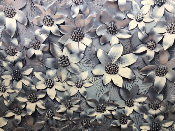 Printed Silk Satin,Blue & Silver