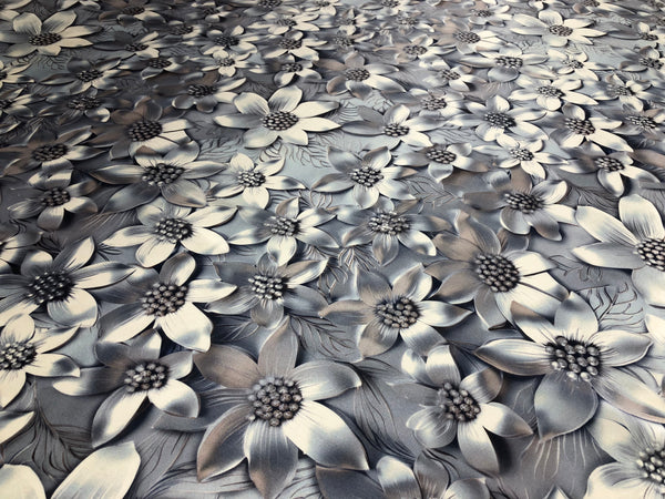 Printed Silk Satin,Blue & Silver