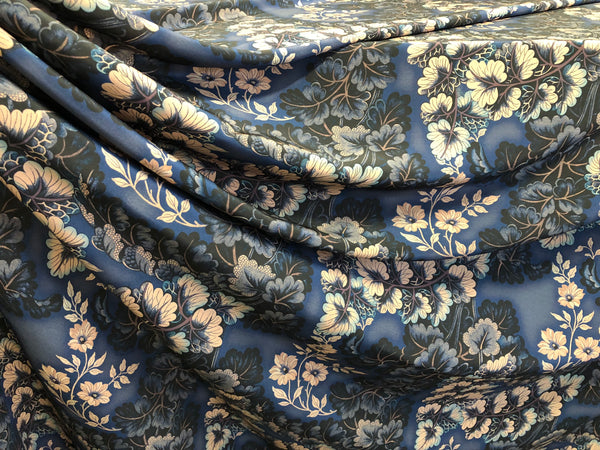 Printed Crepe de Chine Silk, Navy