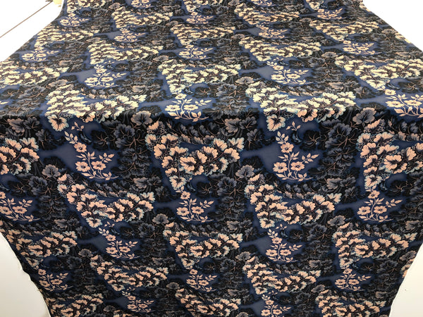 Printed Crepe de Chine Silk, Navy