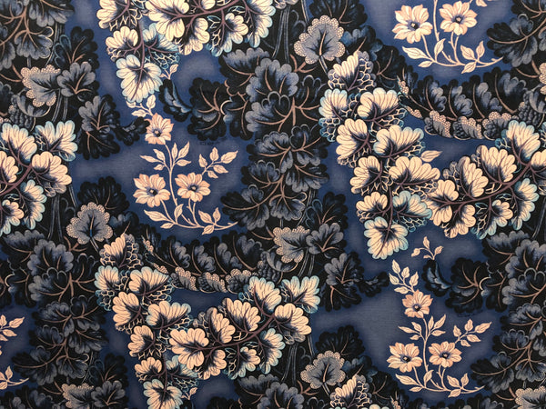 Printed Crepe de Chine Silk, Navy