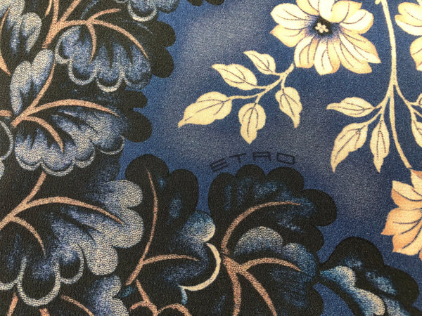 Printed Crepe de Chine Silk, Navy