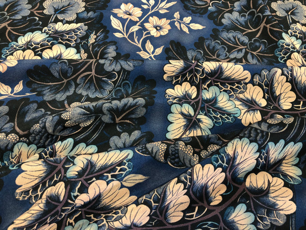 Printed Crepe de Chine Silk, Navy