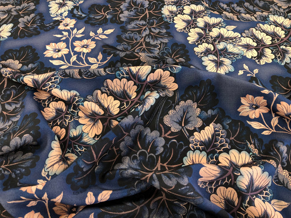 Printed Crepe de Chine Silk, Navy