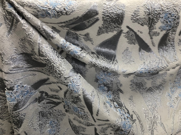 Silver & Blue  Blush Flowers Silk Blend Coupé Organza