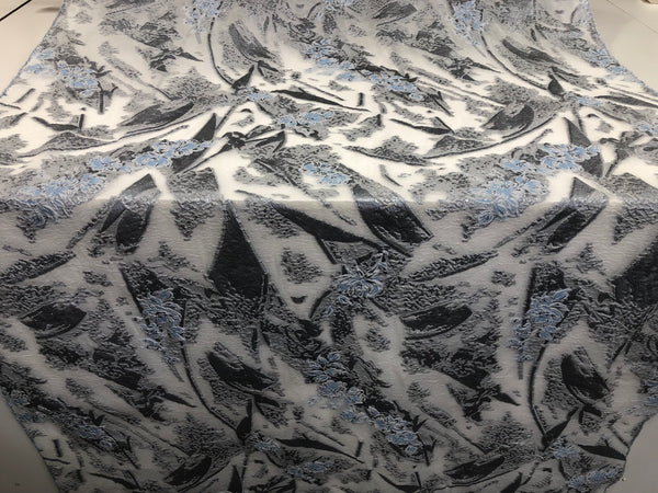 Silver & Blue  Blush Flowers Silk Blend Coupé Organza