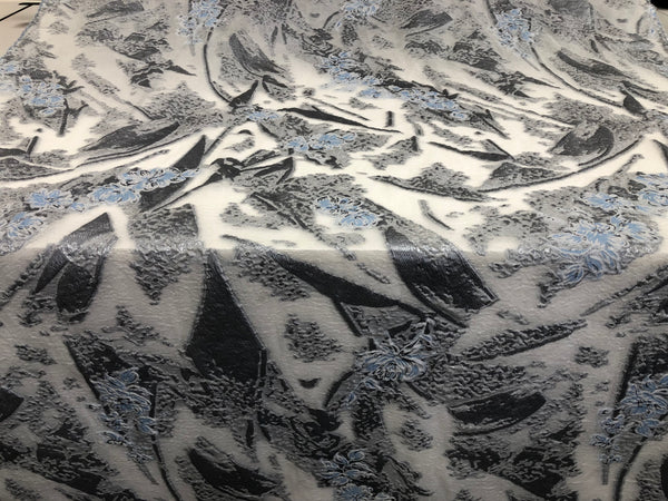 Silver & Blue  Blush Flowers Silk Blend Coupé Organza