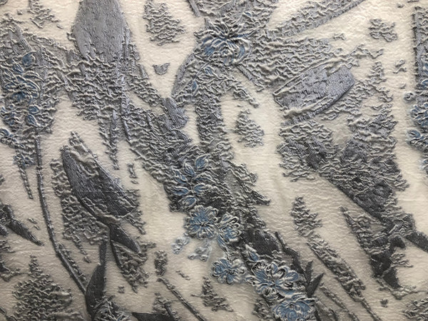 Silver & Blue  Blush Flowers Silk Blend Coupé Organza