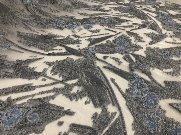 Silver & Blue  Blush Flowers Silk Blend Coupé Organza