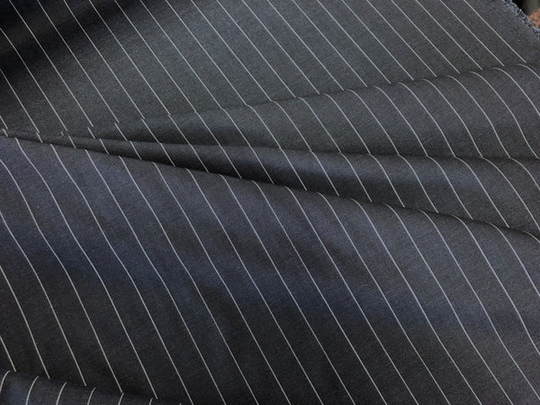 Prussian Blue Pin Stripe Wool & Silk Suiting