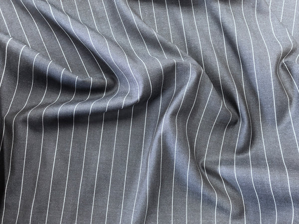 Prussian Blue Pin Stripe Wool & Silk Suiting