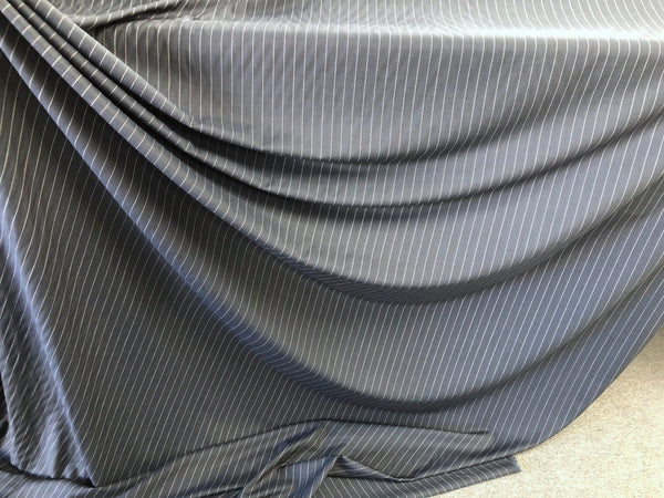 Prussian Blue Pin Stripe Wool & Silk Suiting