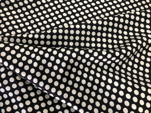 Ivory  Polka Dots on Black Twill Silk